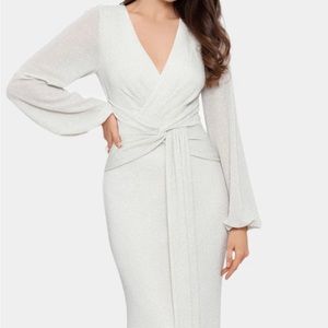Betsy & Adam Long Sleeve Metallic Knot Dress